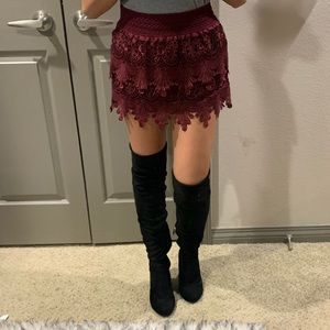 Lace trim tiered skirt
